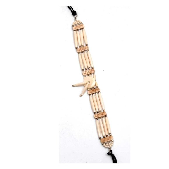 Buffalo Bone 4 Line Choker Bone Beaded Native American Necklace Antique Beige - Picture 1 of 1
